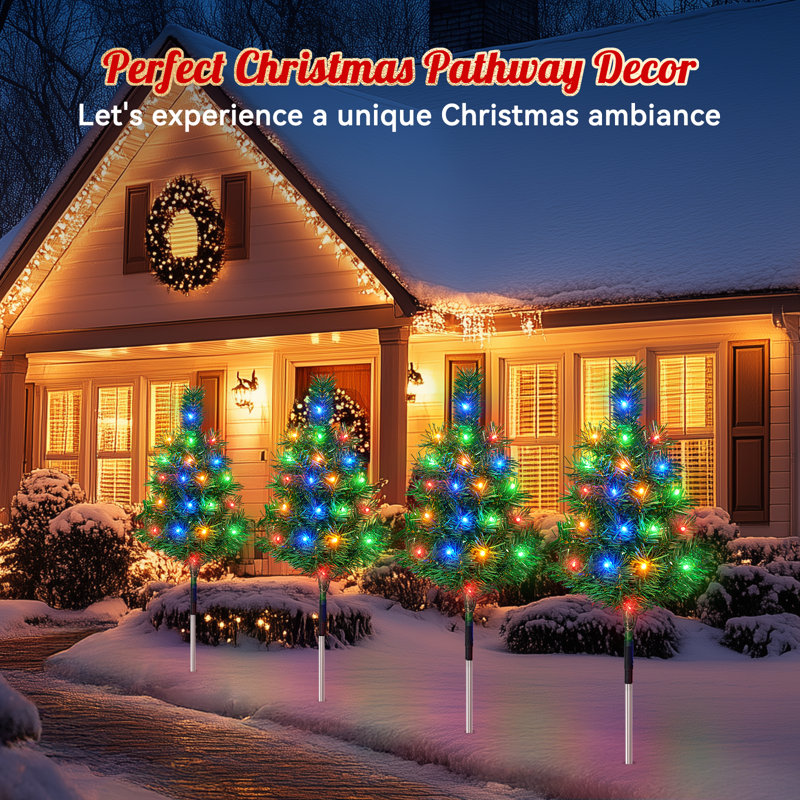 Outdoor Christmas Trees For Yard 8 Lighting Modes Small Xmas Trees Stakes Outside Decor For Porch Pathway Garden